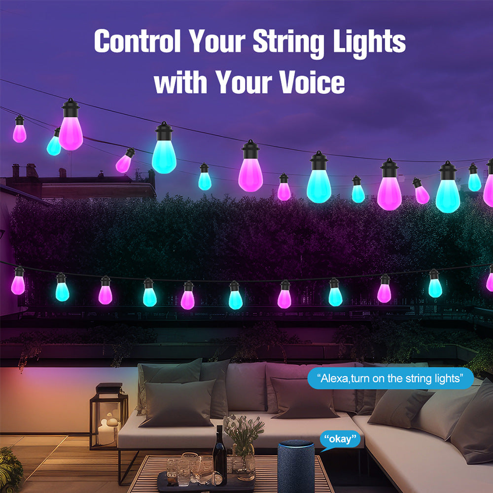 Smart Outdoor String Lights with 20 RGBIC LED Bulbs